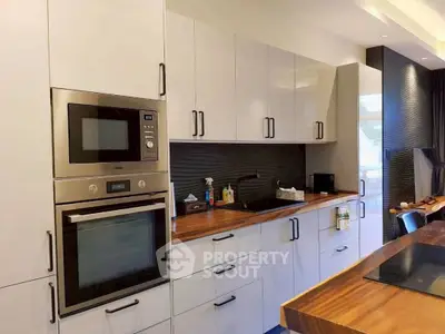 Modern kitchen with sleek white cabinets and built-in appliances