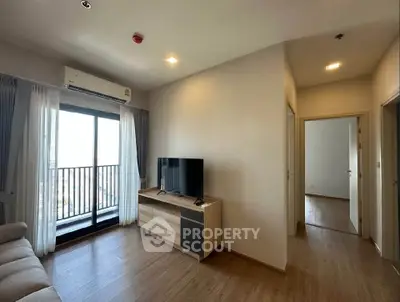 Modern living room with balcony view in a stylish apartment