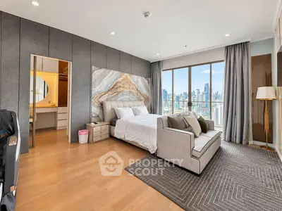 Luxurious bedroom with stunning city view and elegant decor