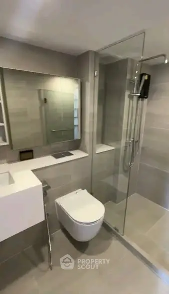 Modern bathroom with sleek design and glass shower enclosure