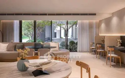 Spacious modern living room with large windows and elegant decor