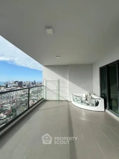 Spacious balcony with stunning city view and modern design