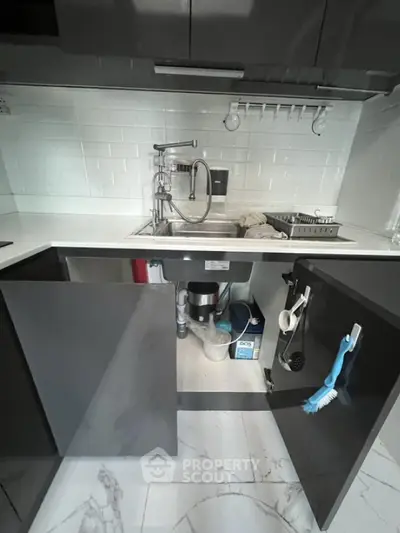 Modern kitchen with sleek cabinetry and under-sink storage