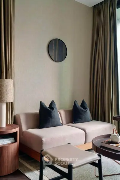 Stylish modern living room with cozy sofa and elegant decor