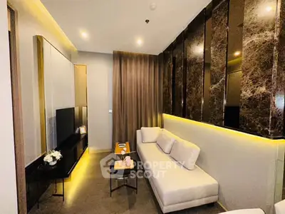 Luxurious modern living room with elegant lighting and stylish decor