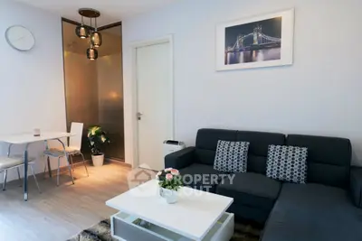 Modern living room with stylish decor and cozy seating area