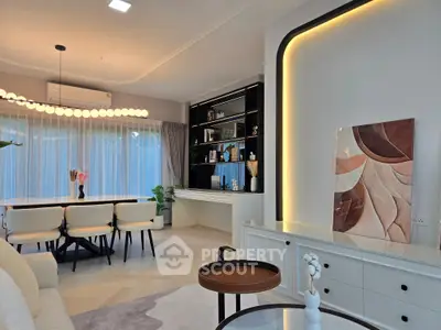 Elegant modern living room with stylish decor and ambient lighting