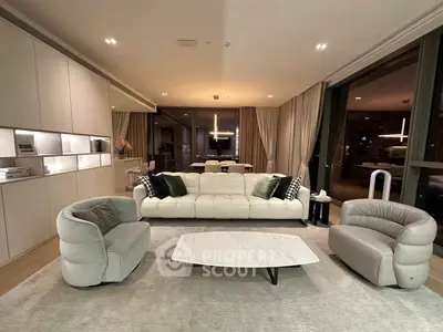 Luxurious modern living room with elegant furniture and ambient lighting