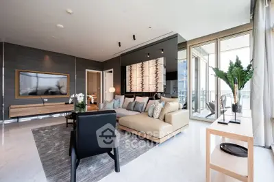 Luxurious modern living room with elegant decor and stunning city view.