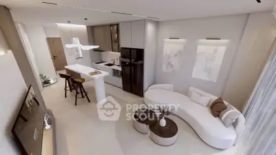 Modern open-plan living room with sleek kitchen and stylish decor