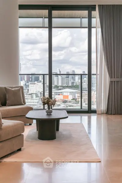 Luxurious living room with stunning city view and elegant decor