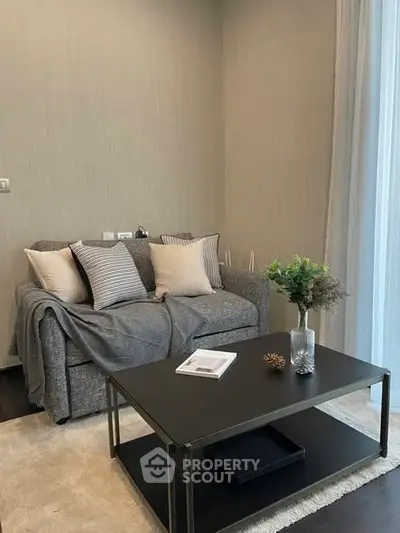 Cozy living room with modern sofa and stylish coffee table