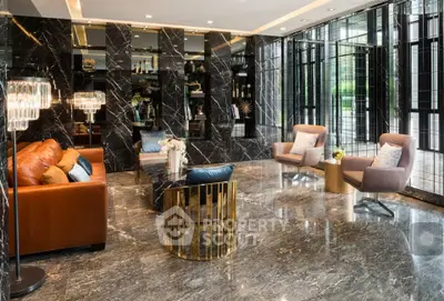 Luxurious modern living room with marble floors and elegant furniture