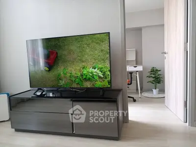 Modern living room with sleek TV stand and stylish decor