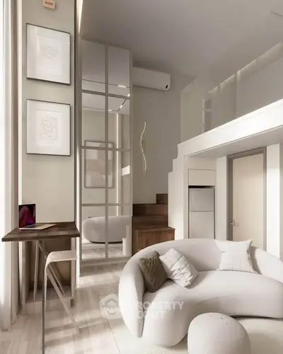 Modern living room with stylish furniture and loft design