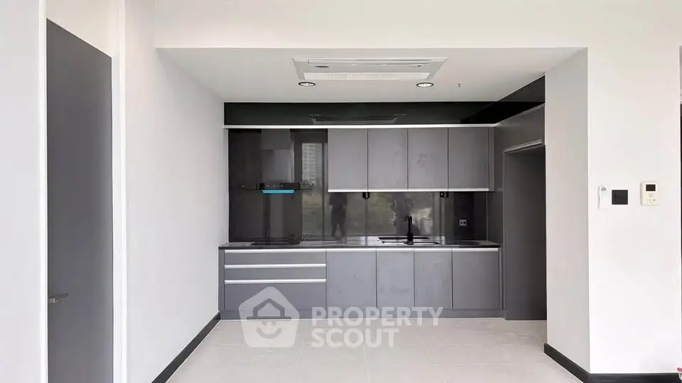 Modern minimalist kitchen with sleek cabinetry and integrated appliances.