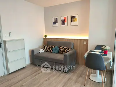 Modern living room with stylish decor and cozy seating area