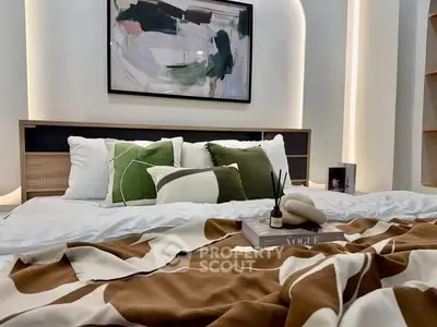 Luxurious bedroom with modern decor and stylish bedding