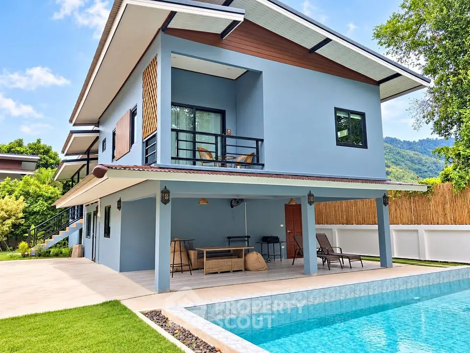 Stunning modern two-story home with pool and mountain views