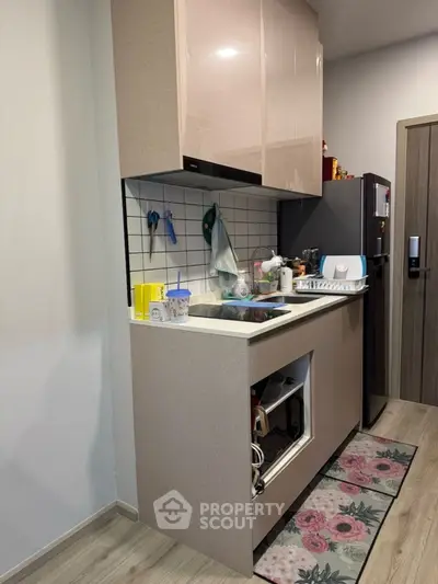 Compact modern kitchen with sleek cabinets and appliances