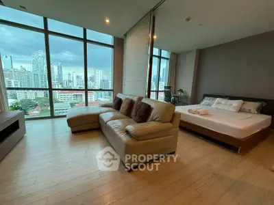Luxurious modern apartment with stunning city view and spacious living area.