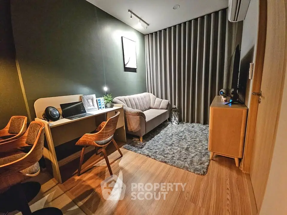 Cozy modern living room with stylish furniture and warm lighting