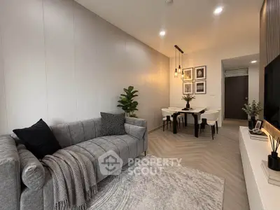 Modern living room with stylish decor and cozy seating area