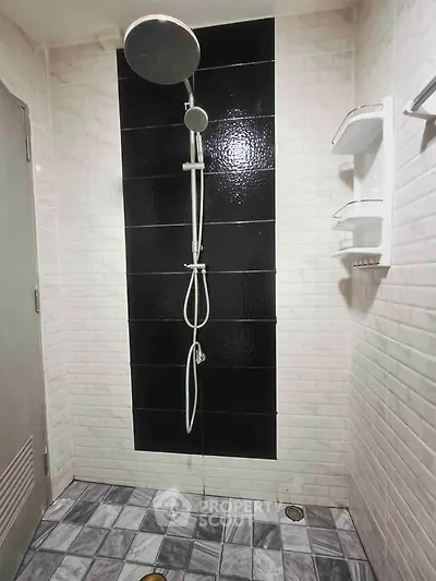 Modern bathroom with sleek black and white shower design