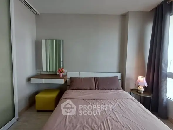 Cozy bedroom with modern decor and natural light