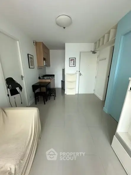 Modern apartment interior with open layout and sleek furnishings