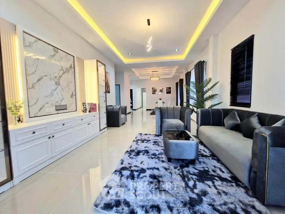 Luxurious modern living room with elegant decor and plush furniture