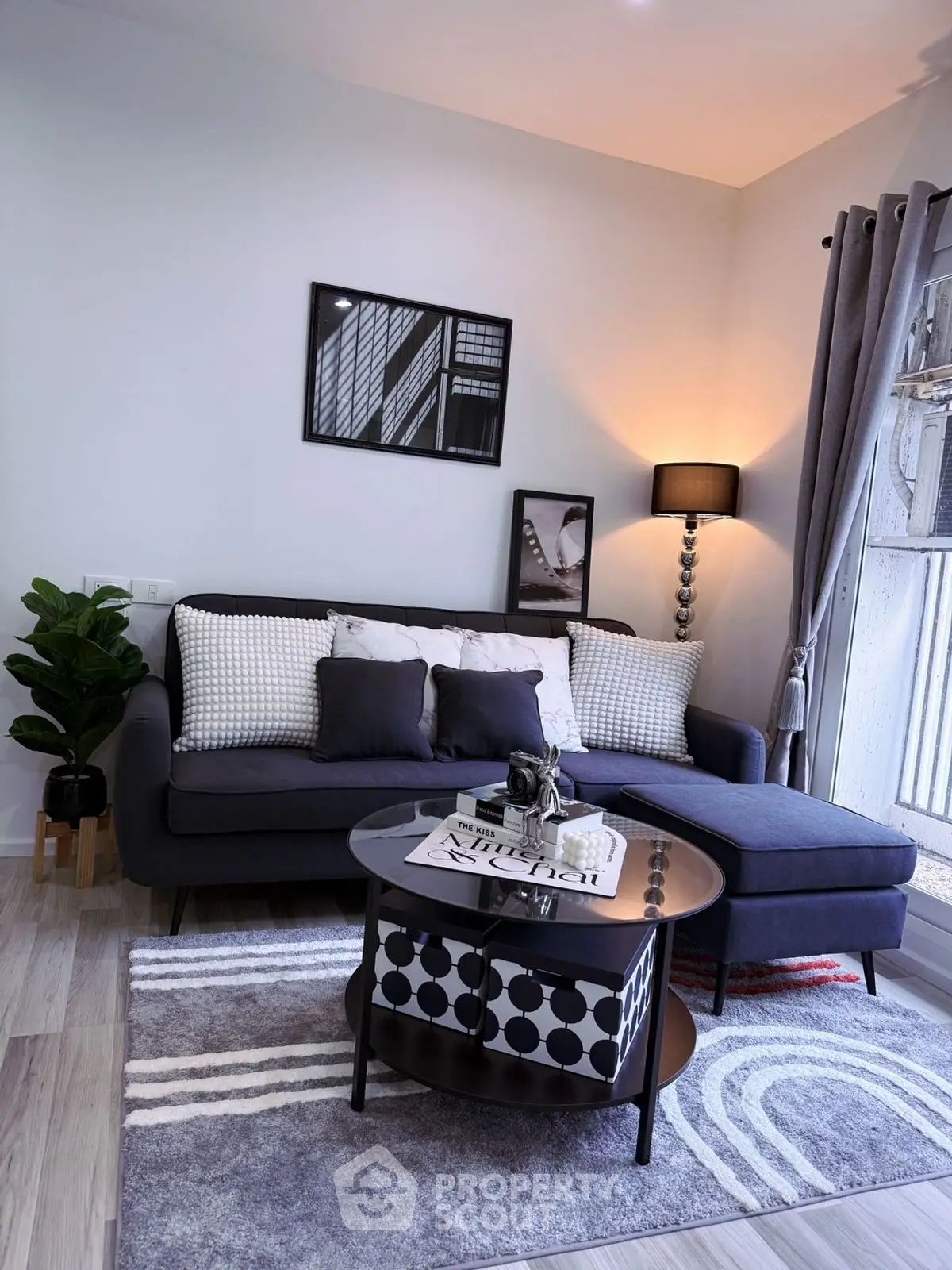 Stylish modern living room with cozy sofa and chic decor