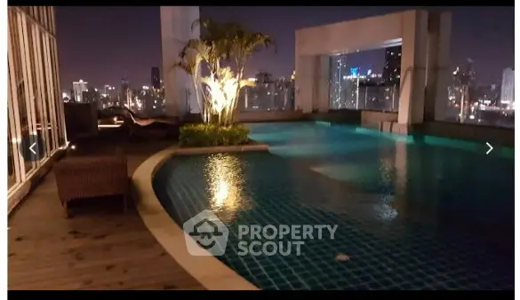 Luxurious rooftop pool with stunning city skyline view at night