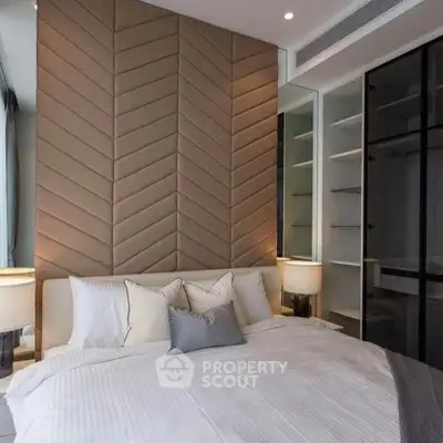 Luxurious modern bedroom with elegant design and ample natural light
