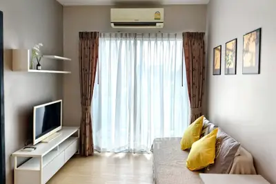 Cozy living room with modern decor and natural light