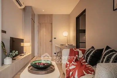 Cozy modern living room with stylish decor and warm lighting