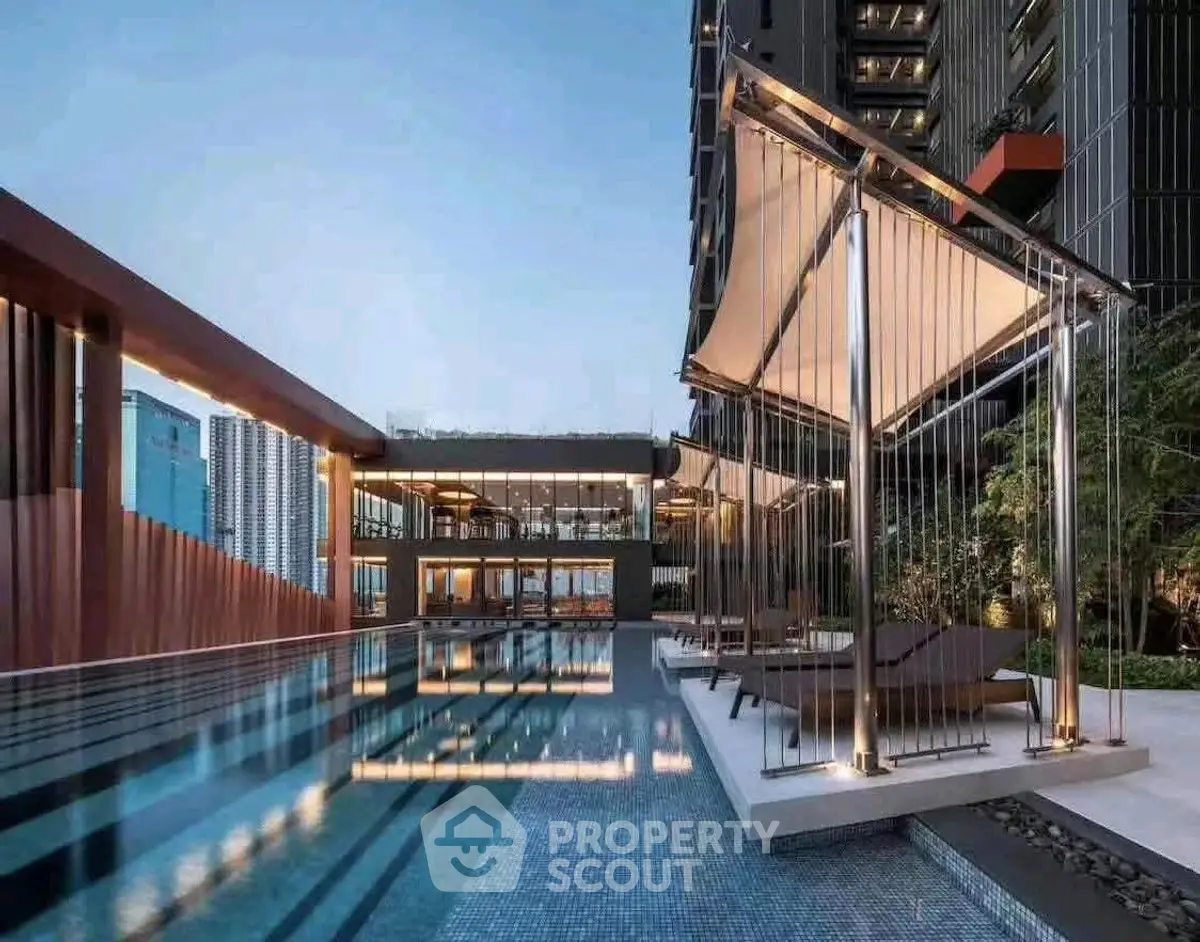 Luxurious rooftop pool with modern design and city skyline view