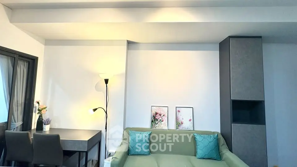 Modern living room with stylish decor and cozy seating area
