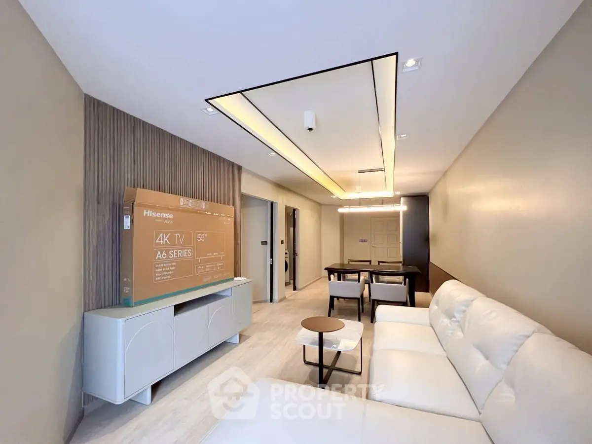 Modern living room with sleek furniture and stylish lighting