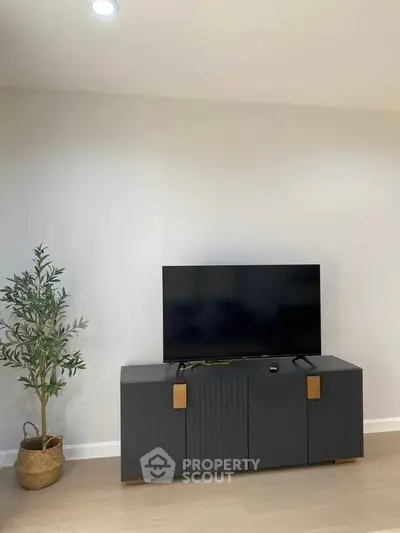 Modern living room with sleek TV stand and stylish decor