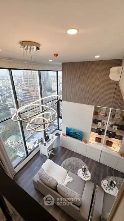 Luxurious high-rise living room with stunning city view and modern decor