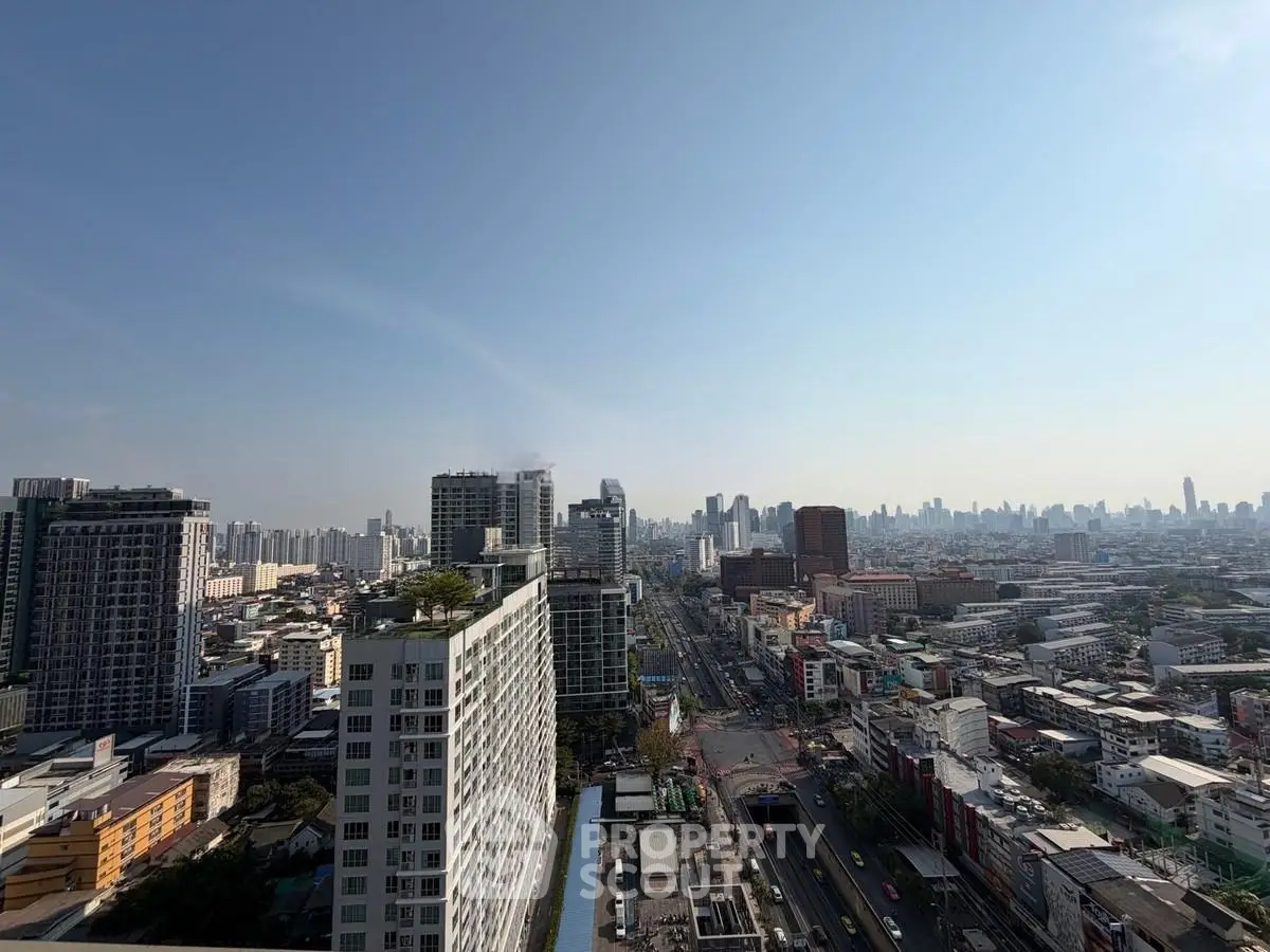 Stunning cityscape view from high-rise building balcony