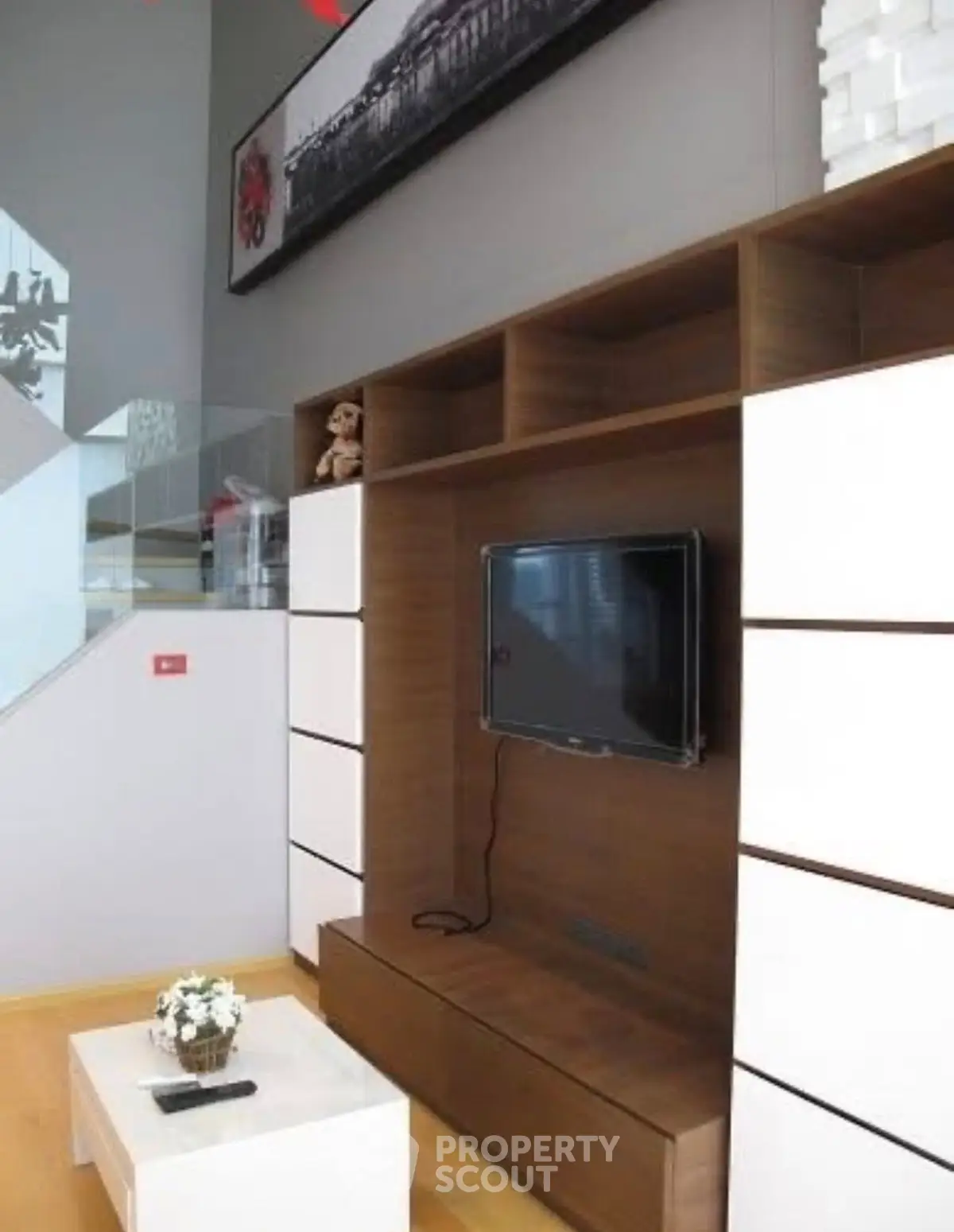 Modern living room with sleek TV unit and stylish decor