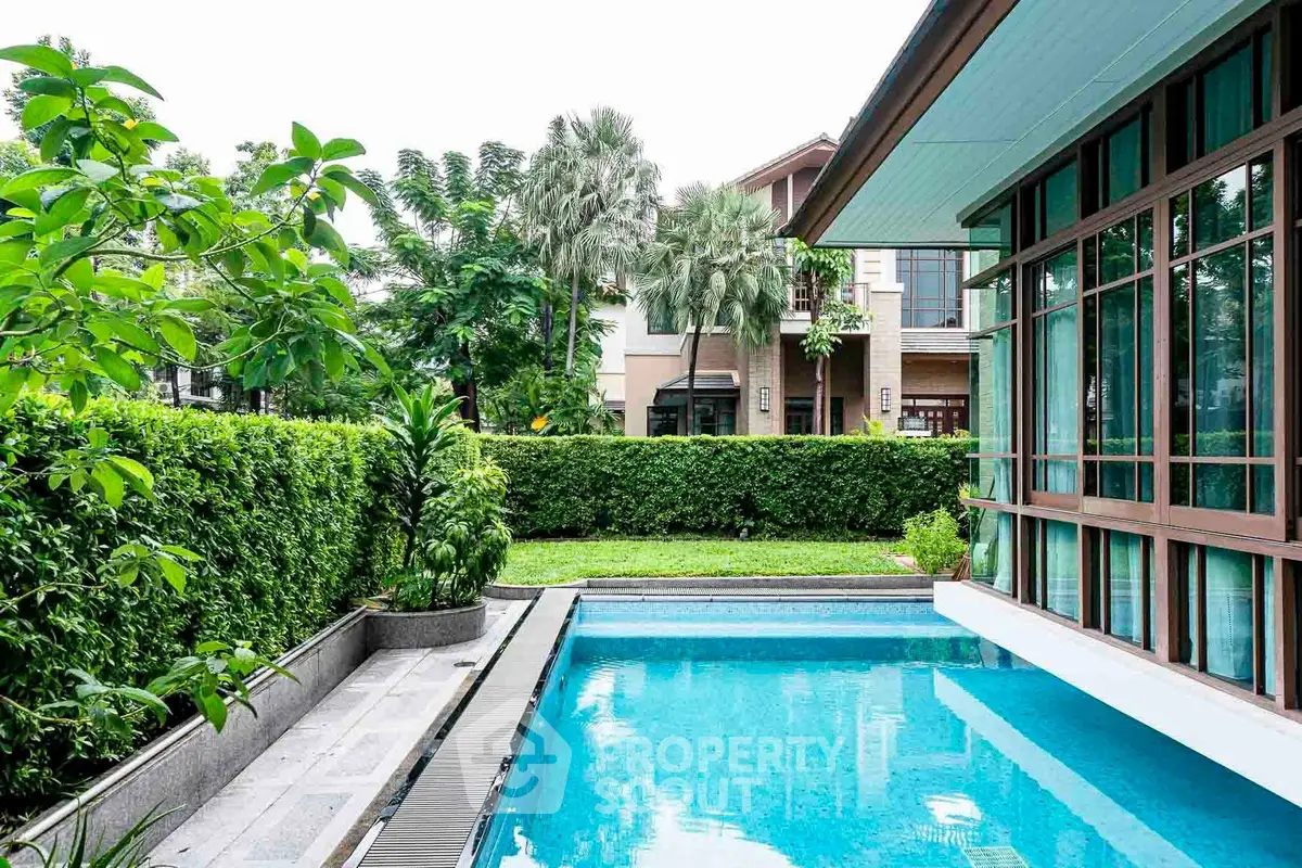 Luxurious home with private pool and lush garden, perfect for relaxation and entertaining.