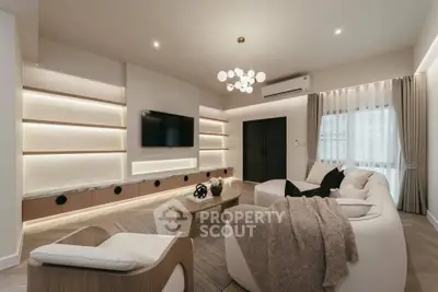 Luxurious modern living room with elegant lighting and stylish furniture