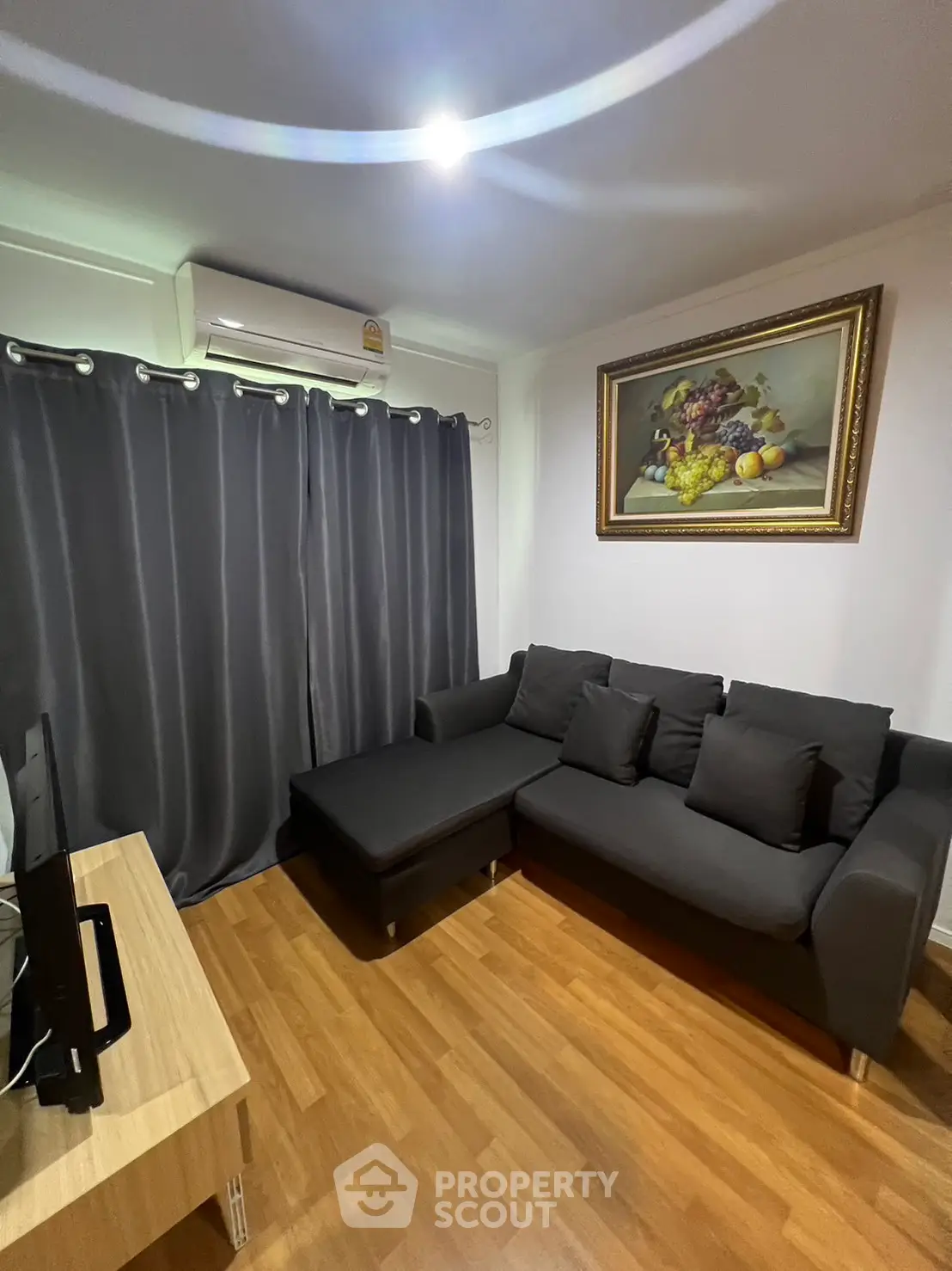 Cozy living room with modern sofa and elegant decor