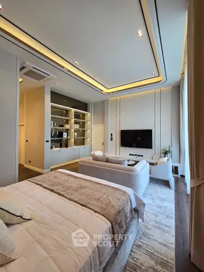 Luxurious modern bedroom with elegant decor and spacious layout