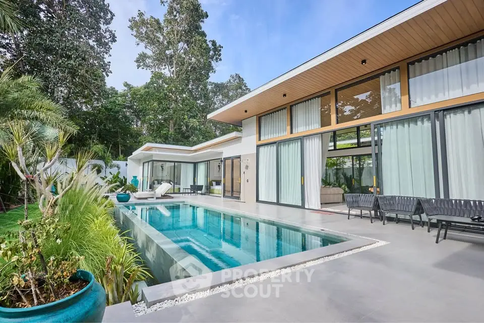 Luxurious modern villa with private pool and lush garden, perfect for serene living.