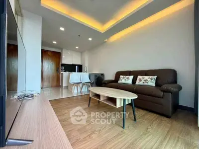 Modern living room with stylish furniture and open layout in a contemporary apartment.