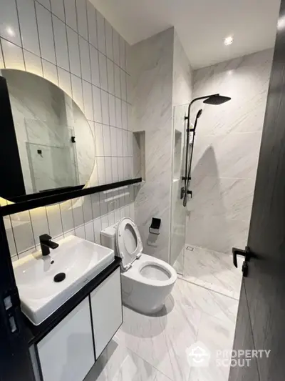 Modern bathroom with sleek fixtures and stylish tile design